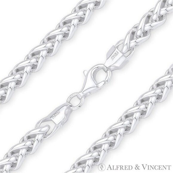 6mm Classic Wheat Link Italian Spiga Chain Necklace in .925 Sterling Silver 30"